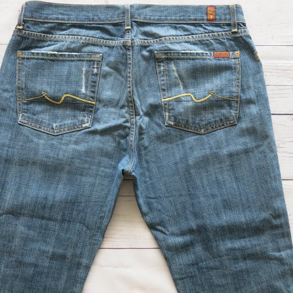 7 For All Mankind 100% Cotton Distressed Boot Cut Denim Jeans - Size 36 - Picture 4 of 5